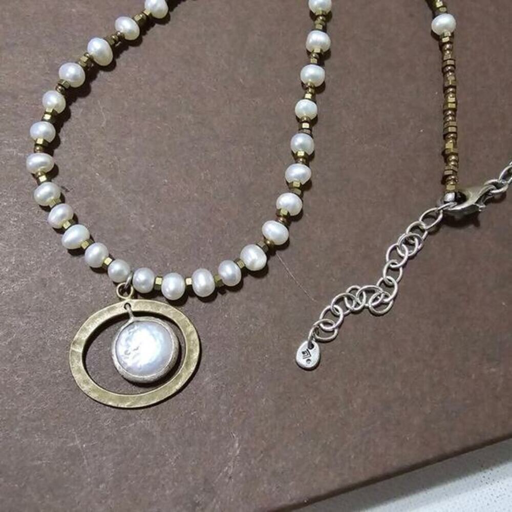 SILPADA N1894 Pearl Brass Sterling Silver Go Coastal Necklace 925 - Picture 8 of 10
